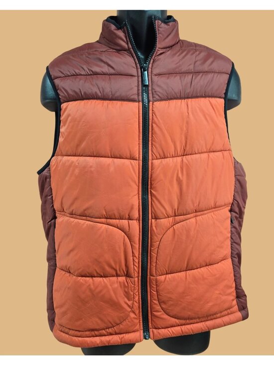 Perry Ellis Other - Perry Ellis Two Tone Puffer Vest Size Medium Rust Orange Brown Quilted Zip
